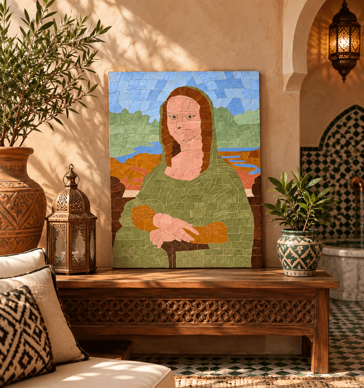 Tableau de Mona Lisa en zellige marocain